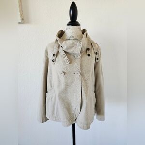 DKNY Jeans Linen Utility Jacket XL Sand Beige Funnel Neck Lagenlook Coat